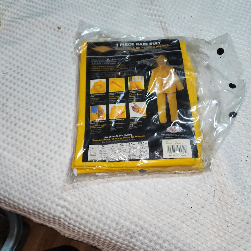 ORGILL NWT XL 3 PIECE YELLOW RAIN SUIT